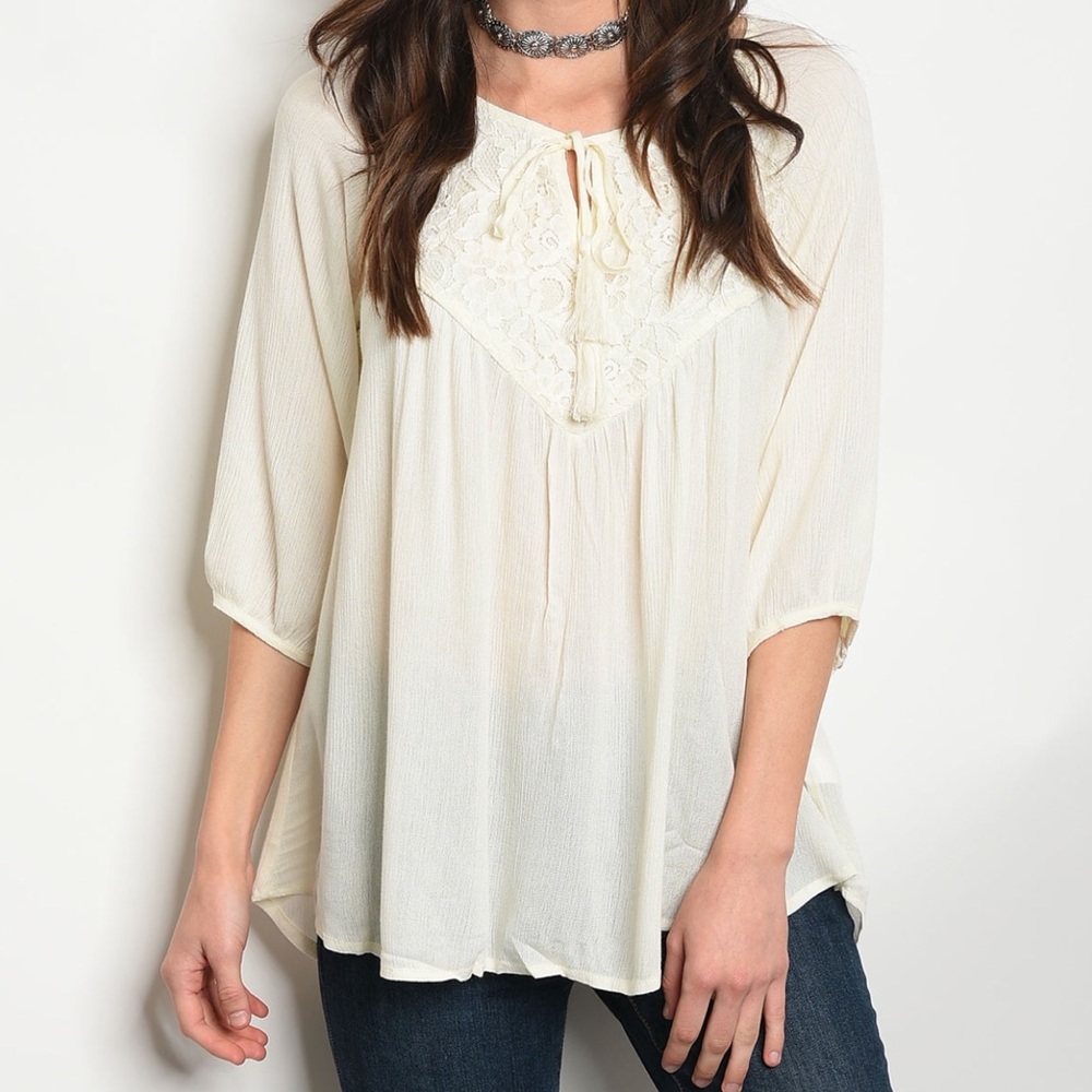LAST Ivory Peasant Top - Picture 3 of 5